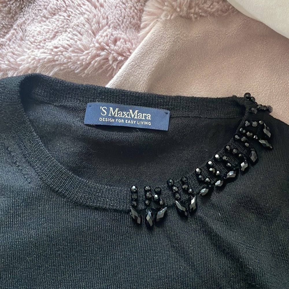 MAXMARA | S’MaxMara Black Wool Blend Jewelled Blouse - Picture 3 of 10